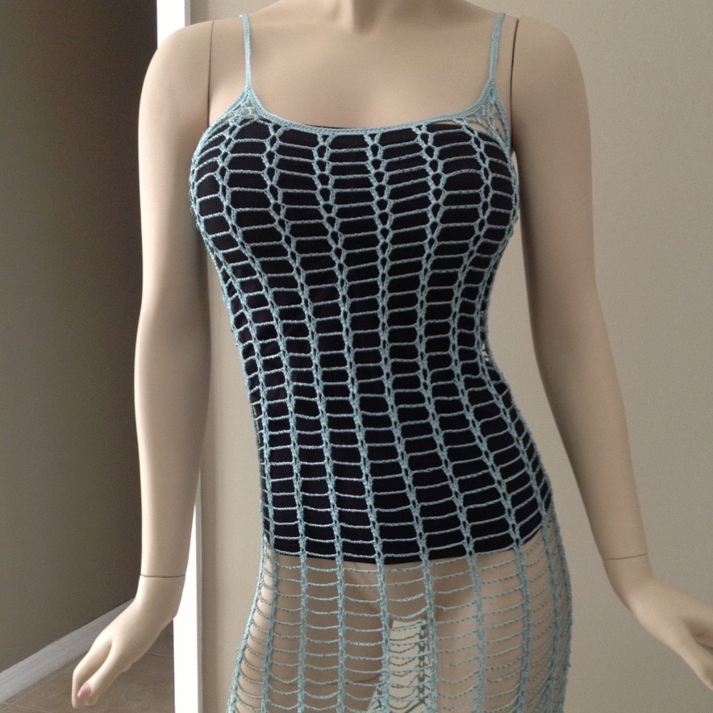 Arden B Light Blue Open Weave Crochet Tunic Size M